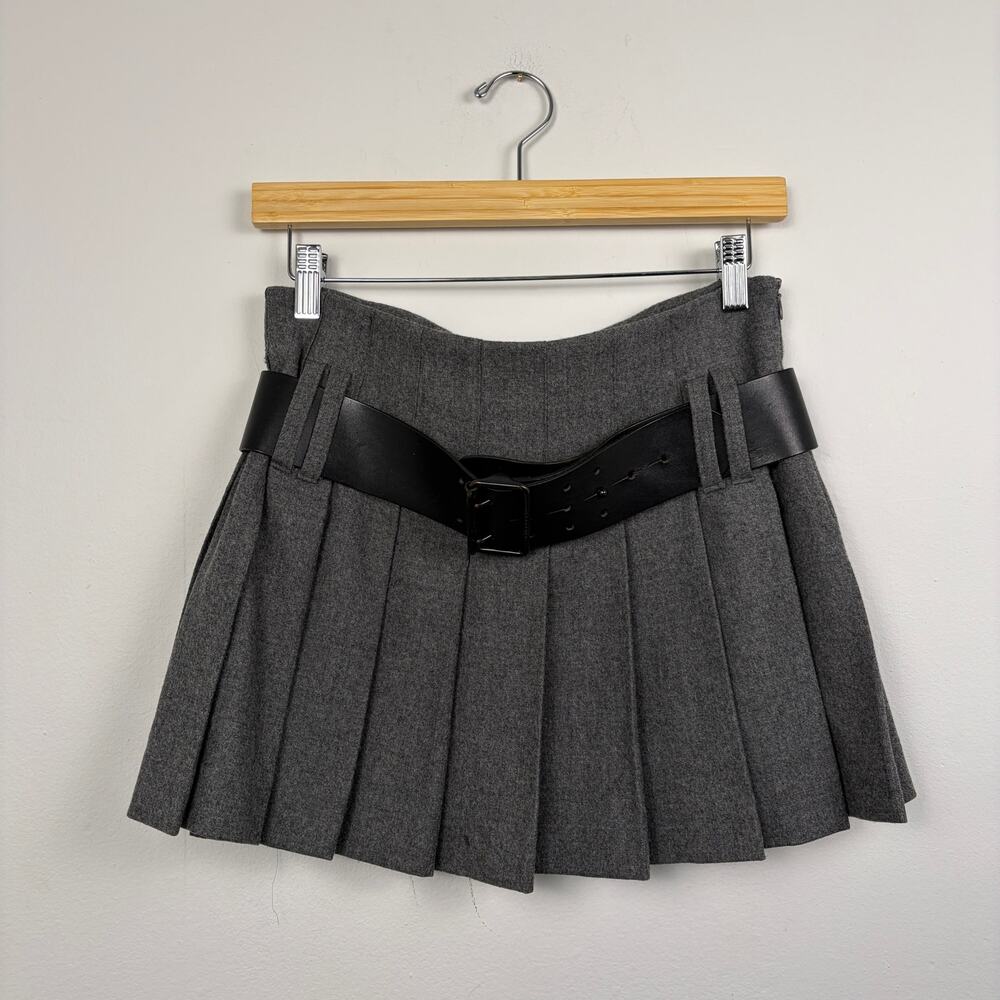 Vintage Burberry London Rachel Green Pleated Mini Skirt Gray 4